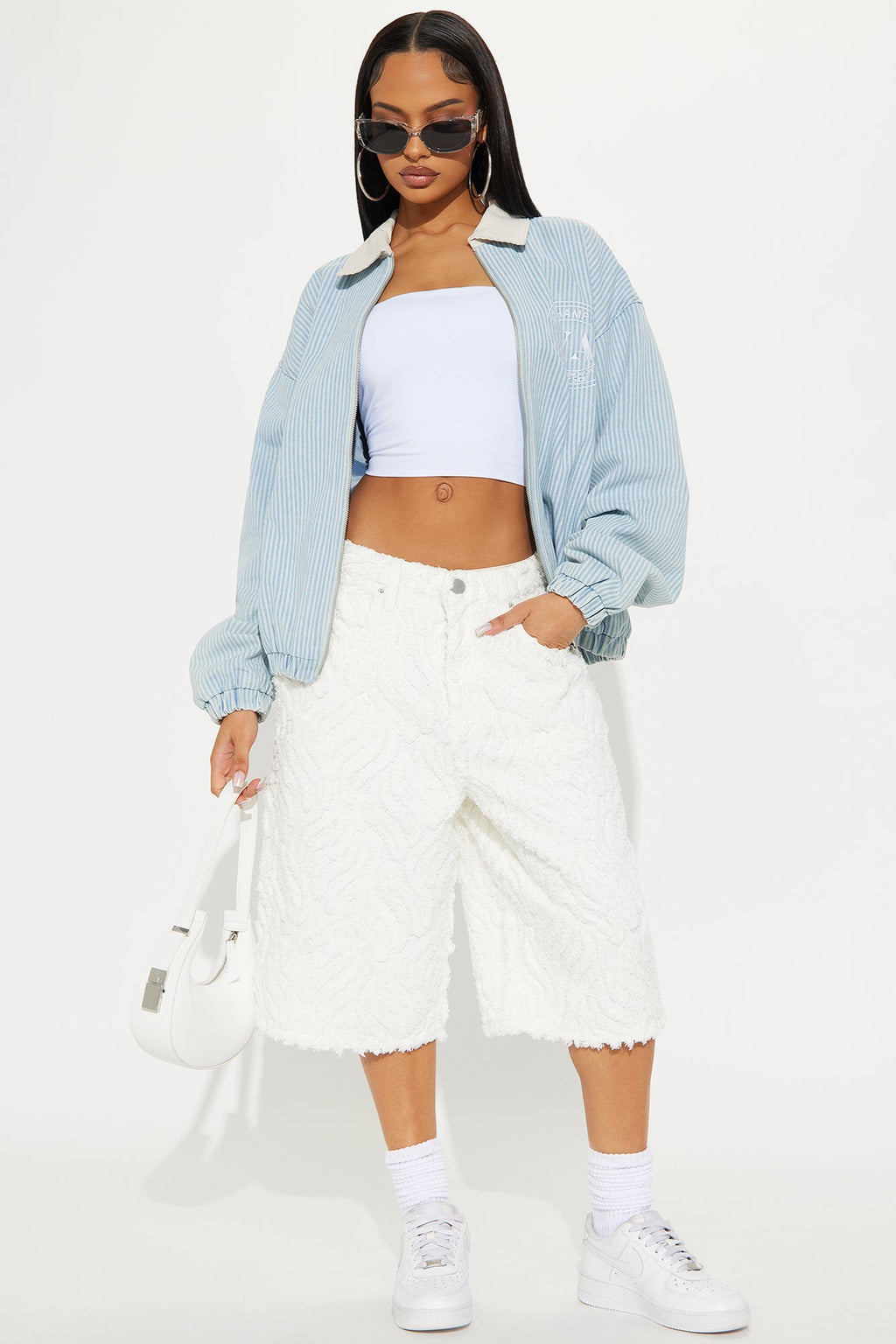 Hamptons Pinstripe Denim Bomber Jacket - Blue/combo