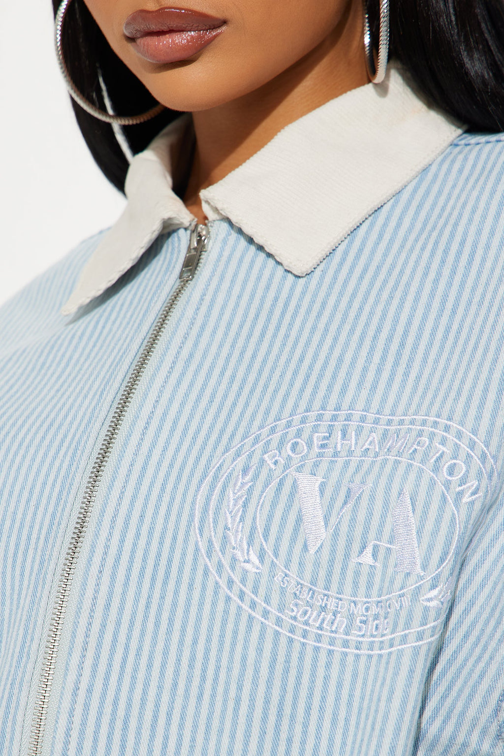 Hamptons Pinstripe Denim Bomber Jacket - Blue/combo