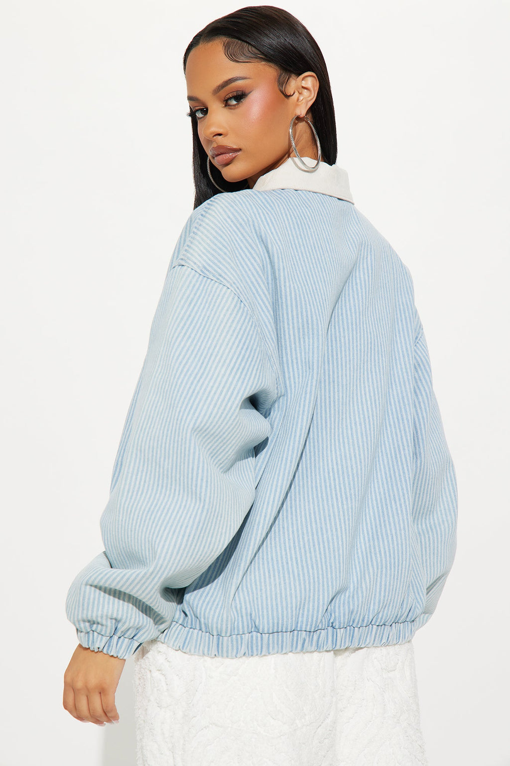 Hamptons Pinstripe Denim Bomber Jacket - Blue/combo