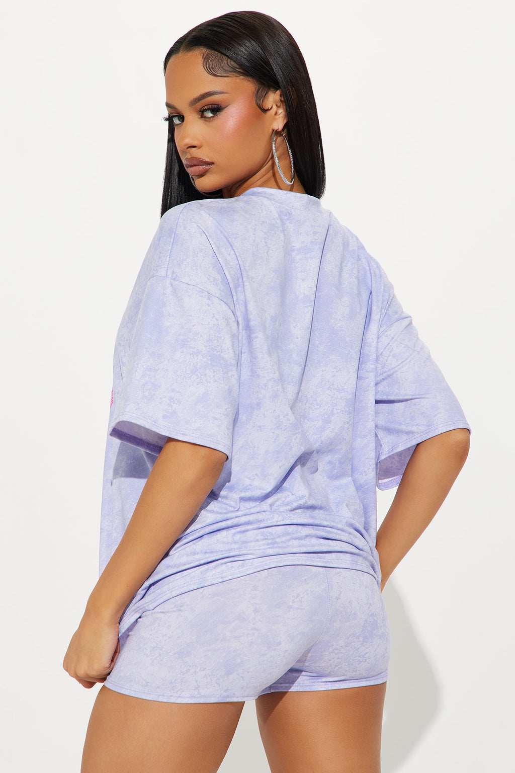 Beach Club Washed Oversize T-Shirt Biker Short Set - Lavender