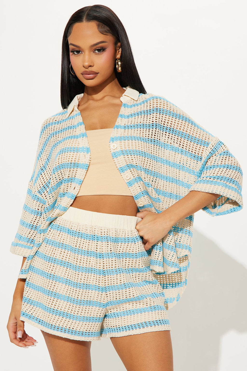 Natalee Crochet Short Set - Aqua