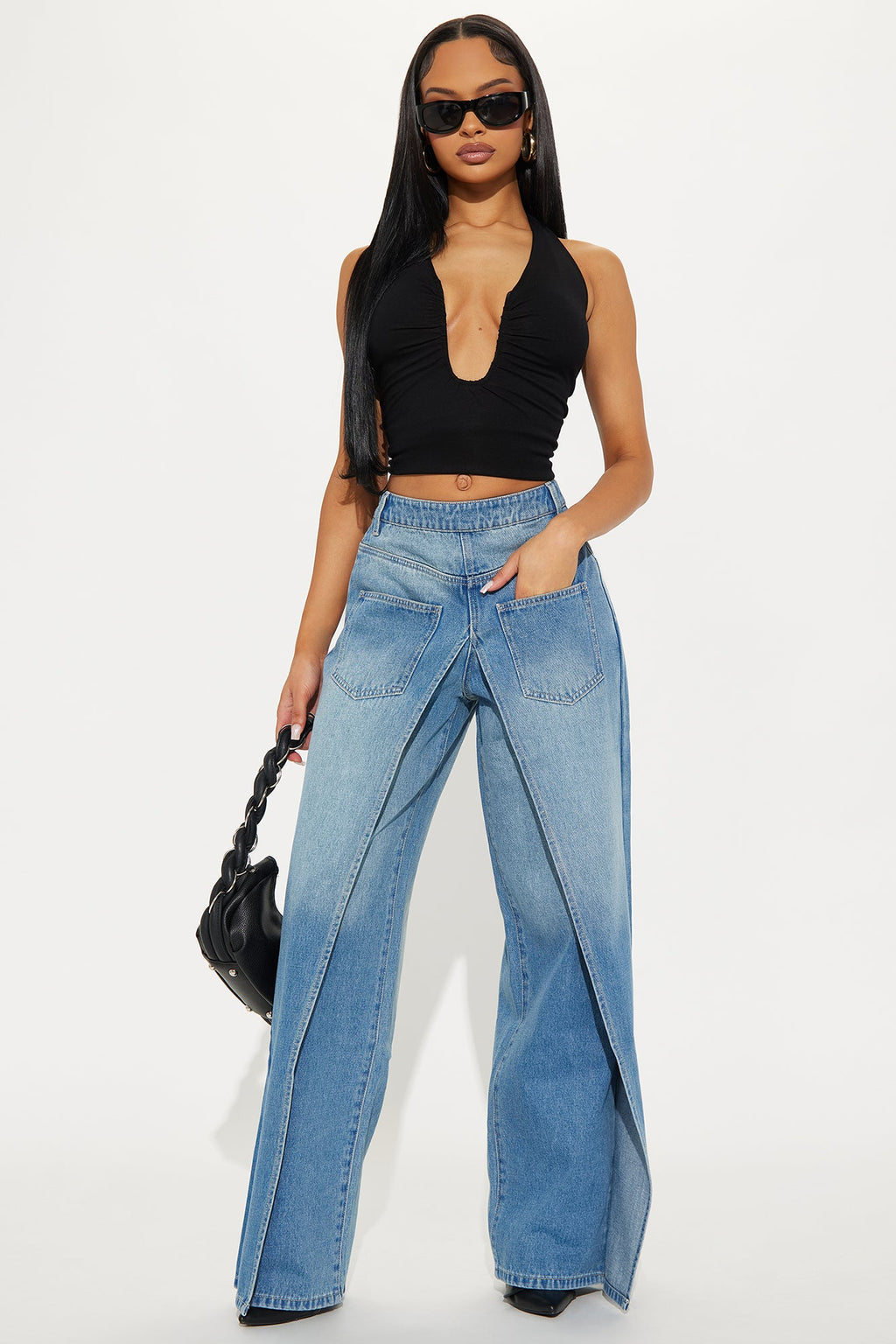 Under Deconstruction Loose Wide Leg Jeans - Medium Wash