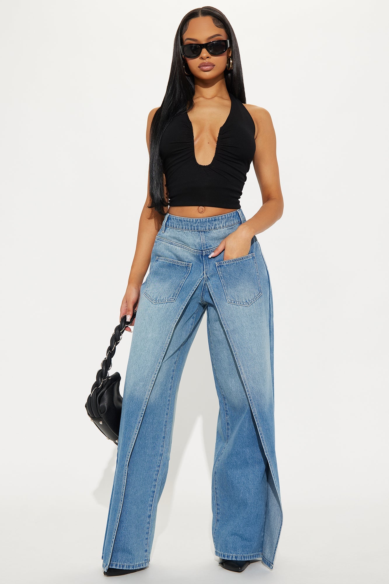 Under Deconstruction Loose Wide Leg Jeans - Medium Wash