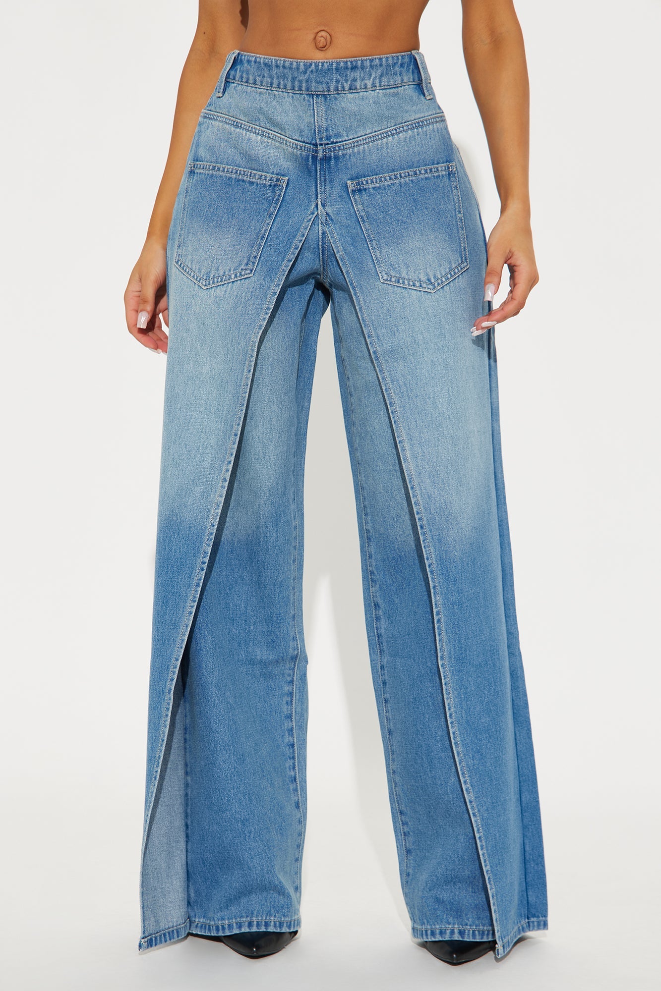 Under Deconstruction Loose Wide Leg Jeans - Medium Wash