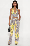 Golden Instincts Sequin Leopard Pant Set - Yellow/combo