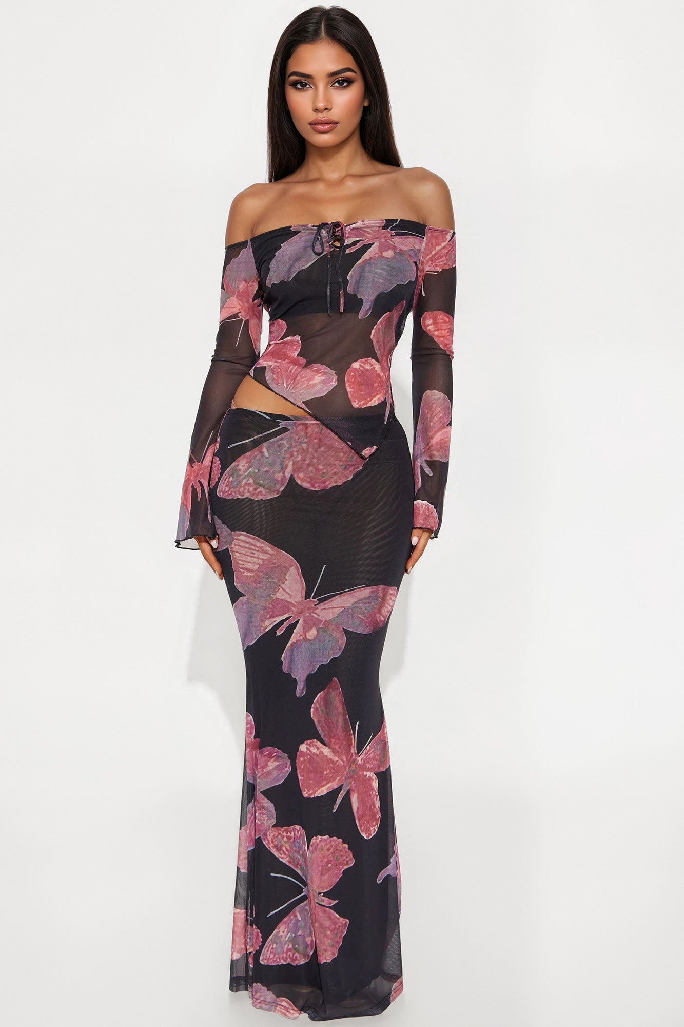 Social Butterfly Mesh Skirt Set - Pink/combo