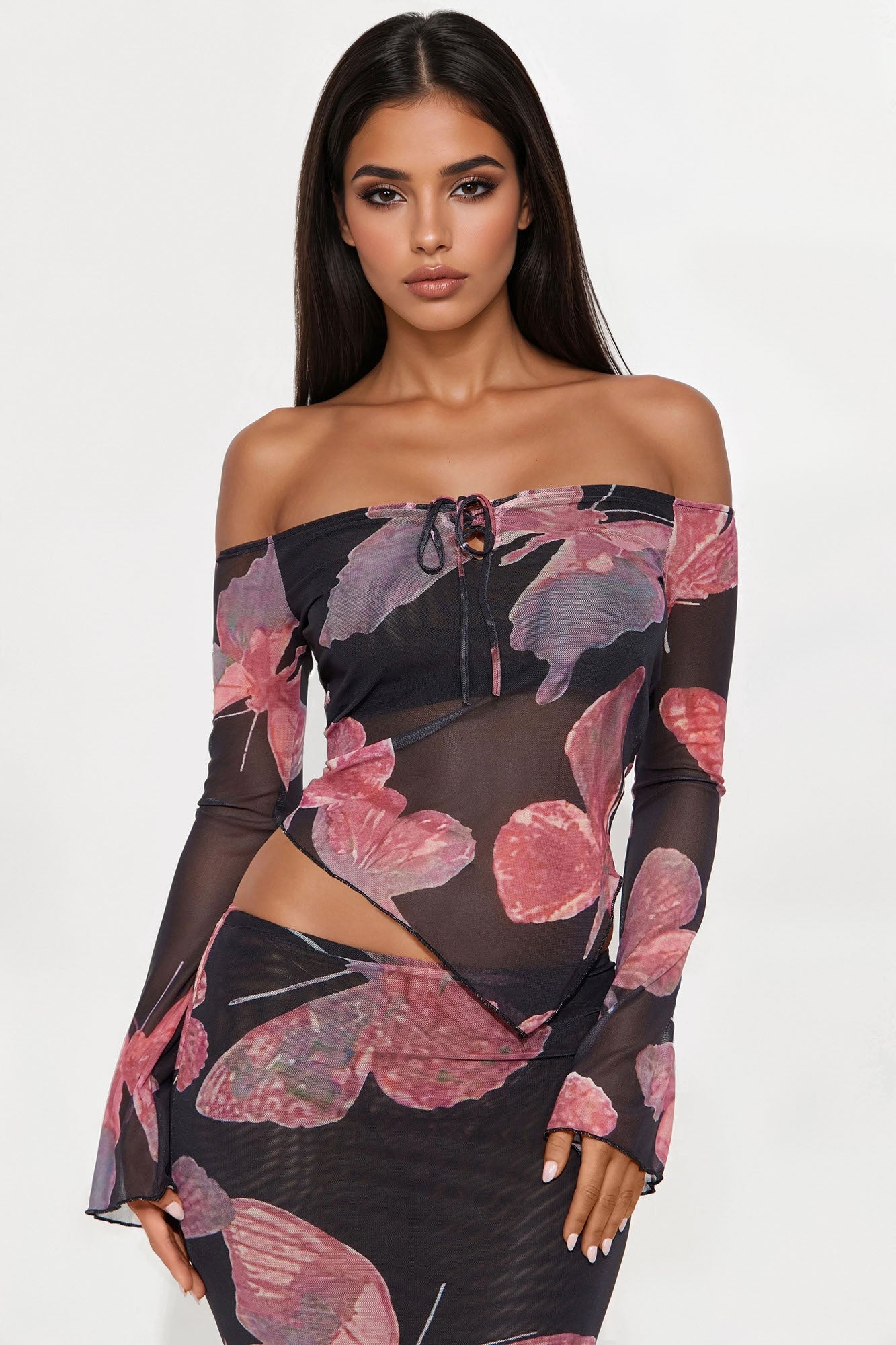 Social Butterfly Mesh Skirt Set - Pink/combo