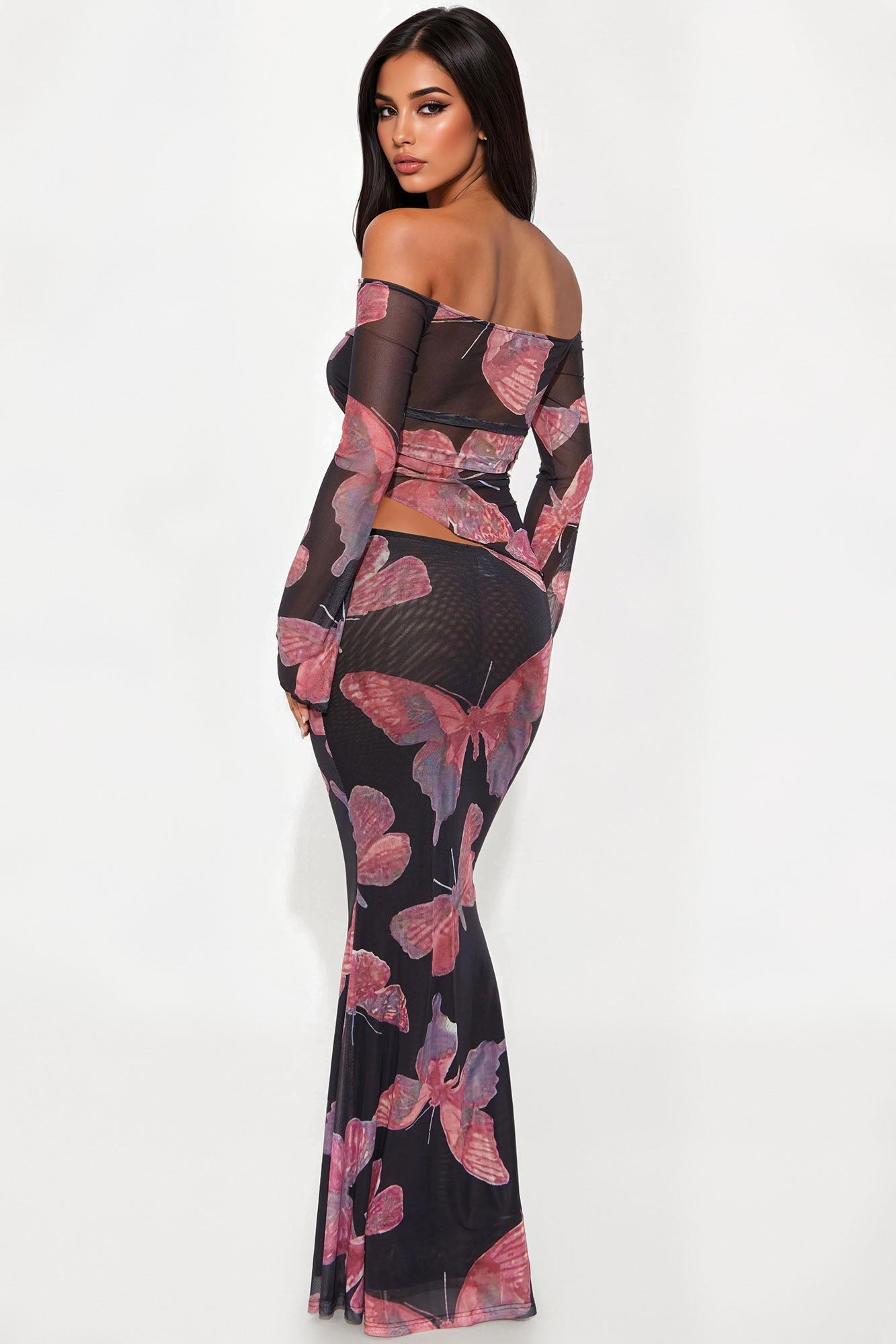 Social Butterfly Mesh Skirt Set - Pink/combo