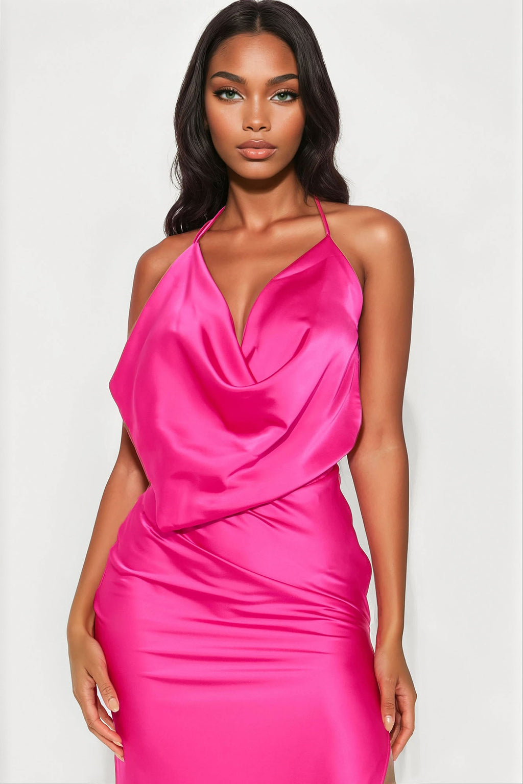 Sunset Satin Backless Maxi Dress - Fuchsia