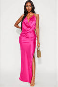 Sunset Satin Backless Maxi Dress - Fuchsia