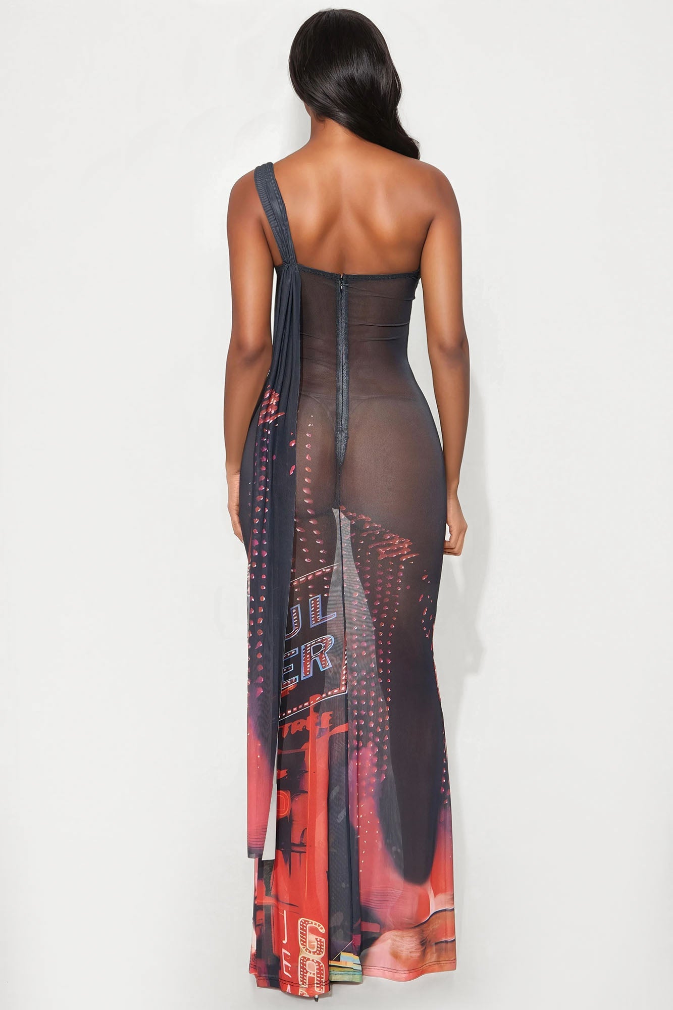 City Nights Mesh Cut Out Maxi Dress - Black/combo