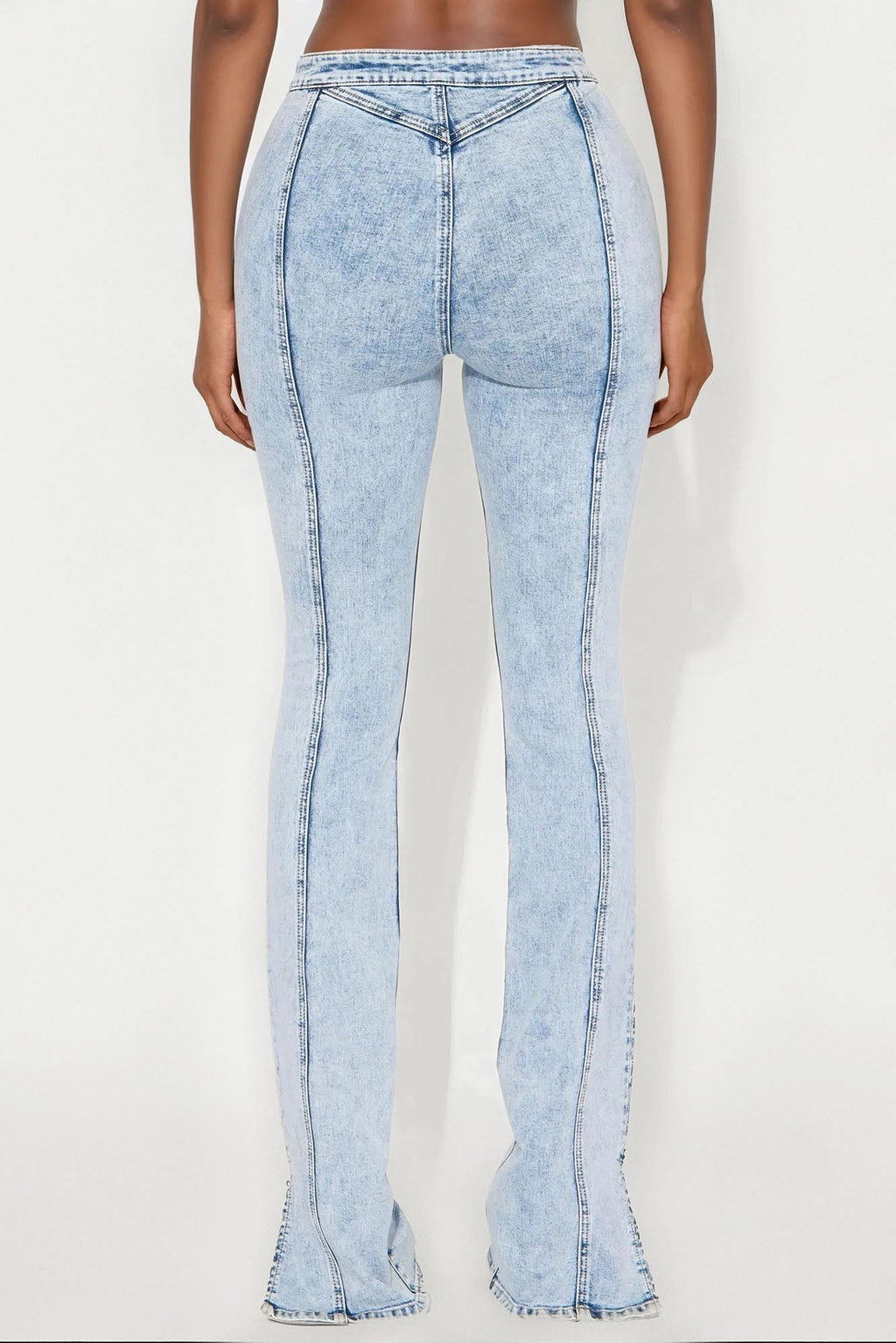 Tall Side Slit Stretch Slim Bootcut Jeans - Acid Wash Denim