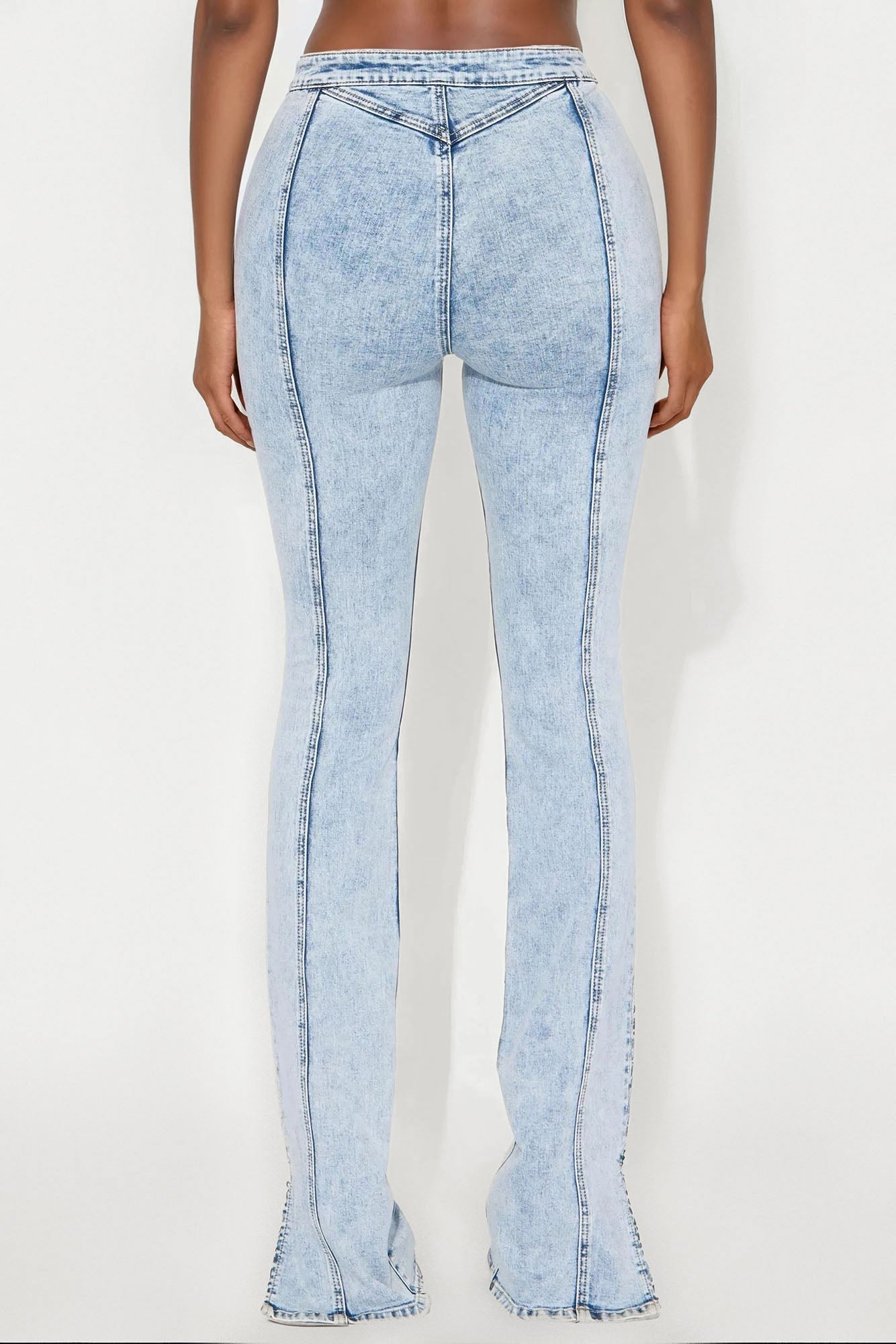 Tall Side Slit Stretch Slim Bootcut Jeans - Acid Wash Denim