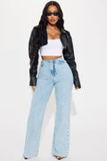 Pop It Crop It Faux Leather Jacket - Black