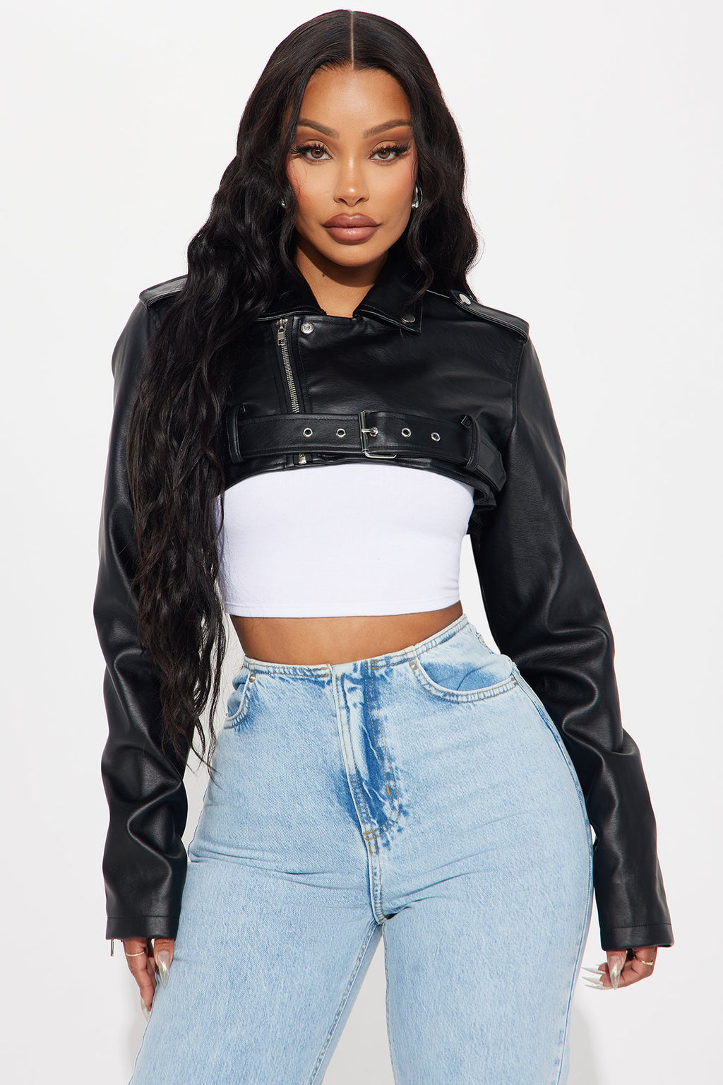 Pop It Crop It Faux Leather Jacket - Black