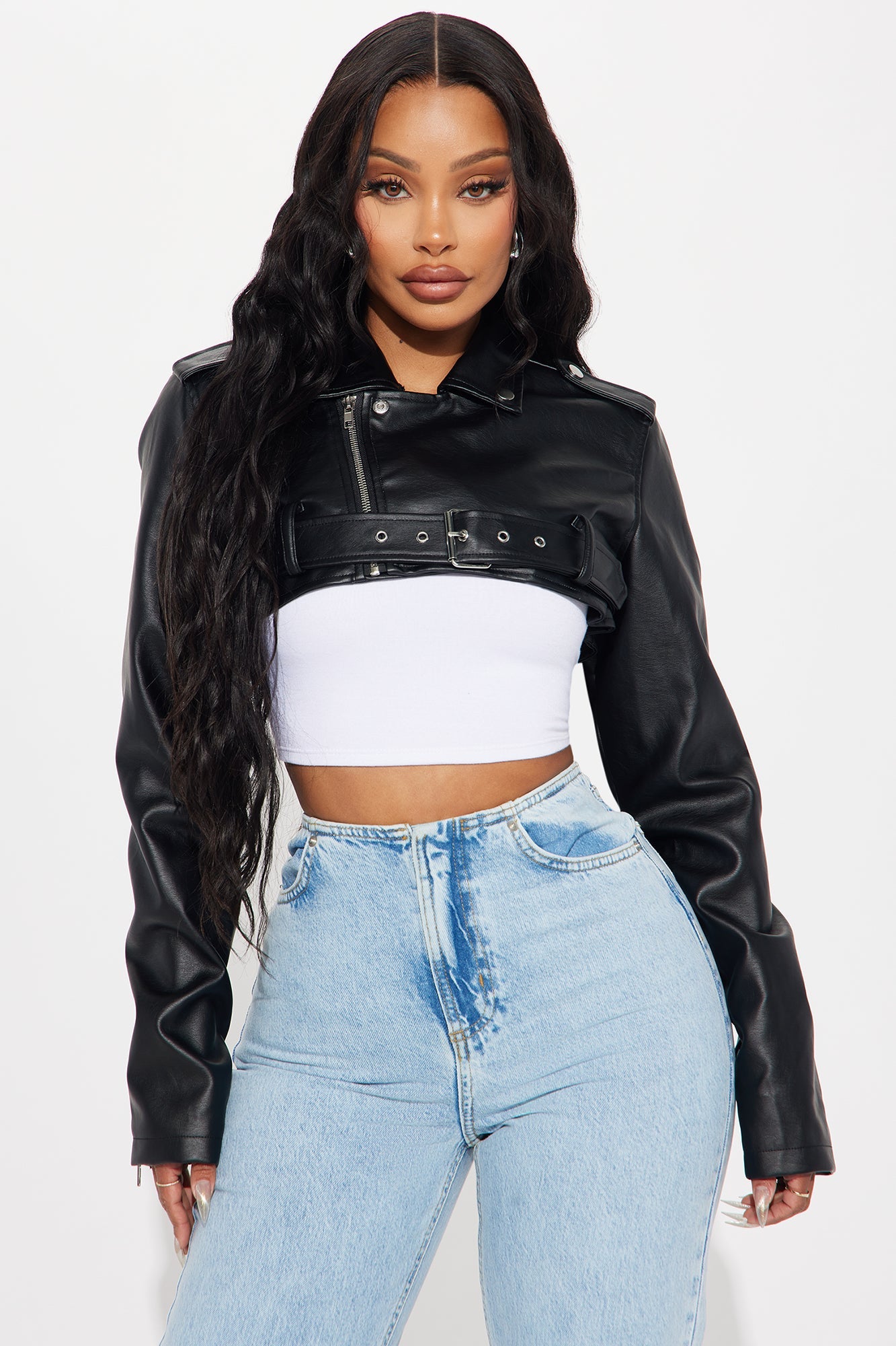 Pop It Crop It Faux Leather Jacket - Black