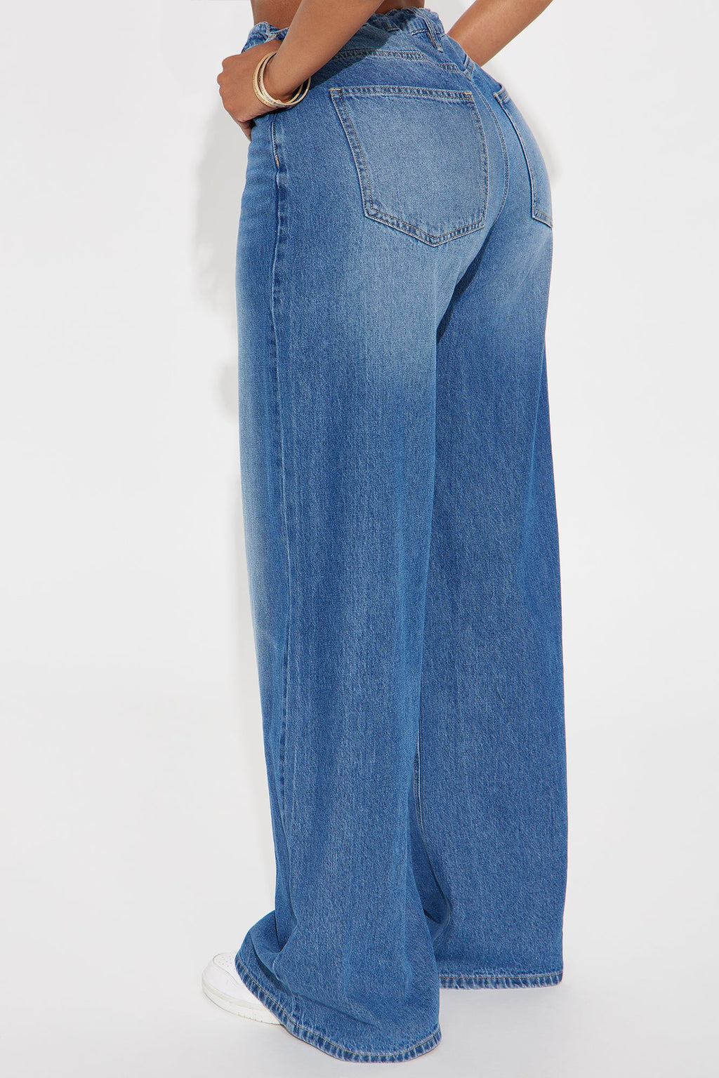Bondi Girl Tie Waist Drapey Wide Leg Jeans - Medium Wash