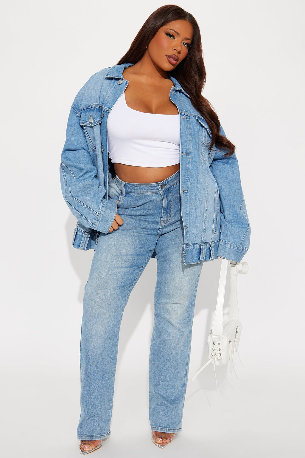 V Nice To Meet You Straight Leg Jeans - Light Blue Wash