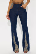 Wild Promise Leopard Flare Jeans - Dark Wash