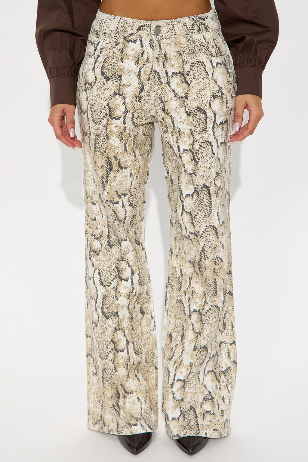 Snake Charmer Printed Flare Jeans - White/combo