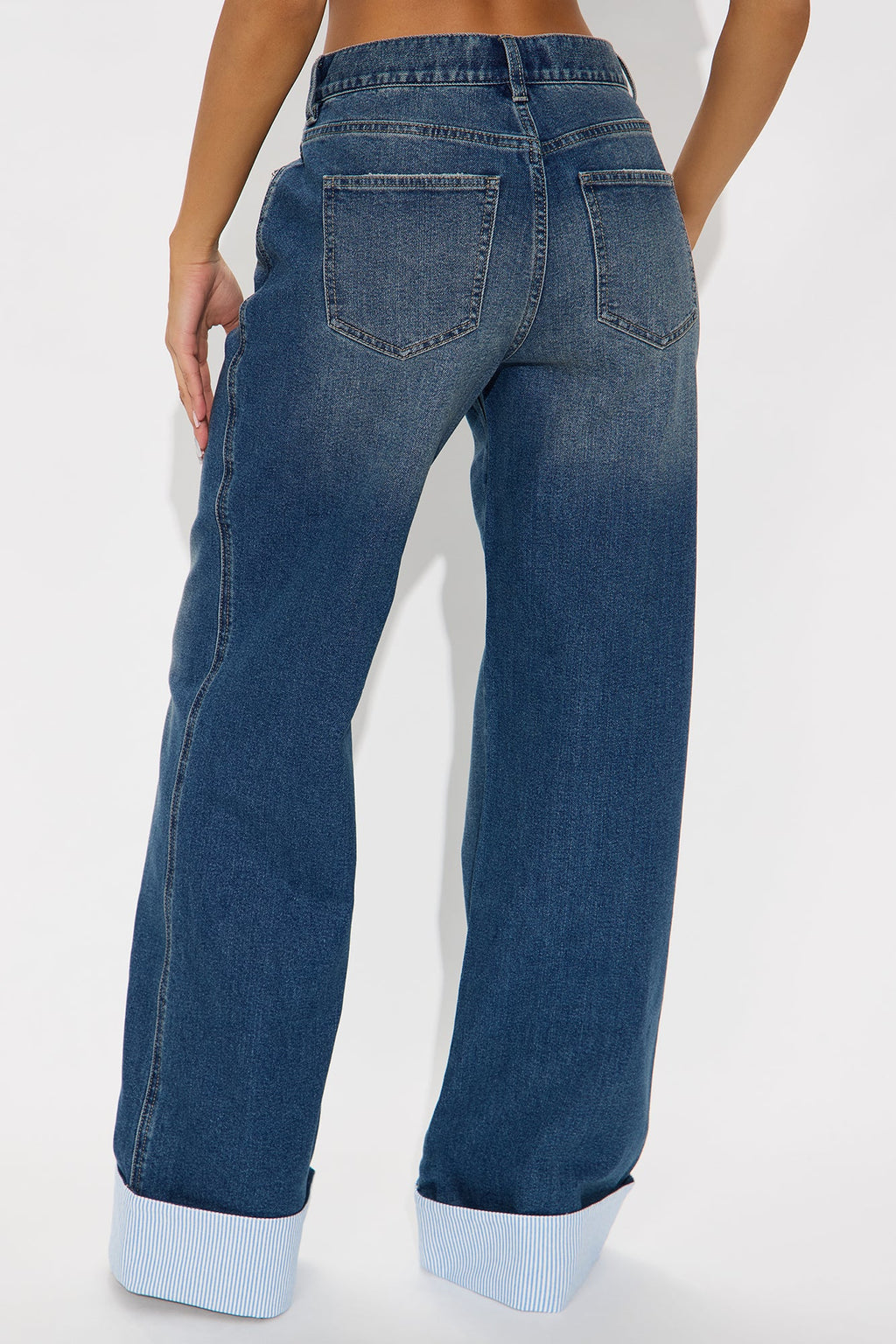 Well Suited Cuffed Stretch Wide Leg Jeans - Vintage Wash