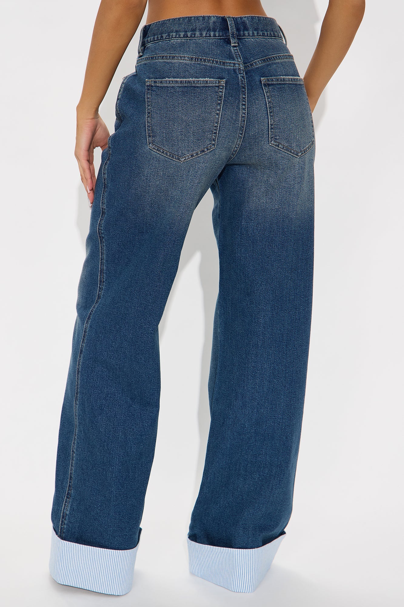 Well Suited Cuffed Stretch Wide Leg Jeans - Vintage Wash