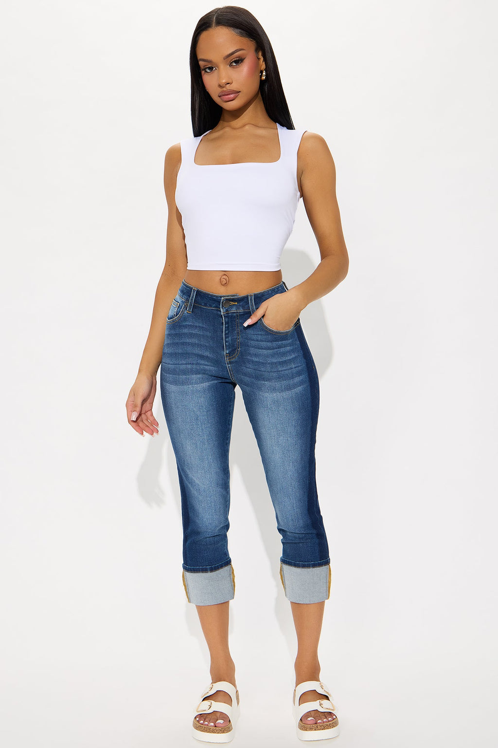 City Drift Cropped Cuff Straight Leg Jeans - Dark Wash