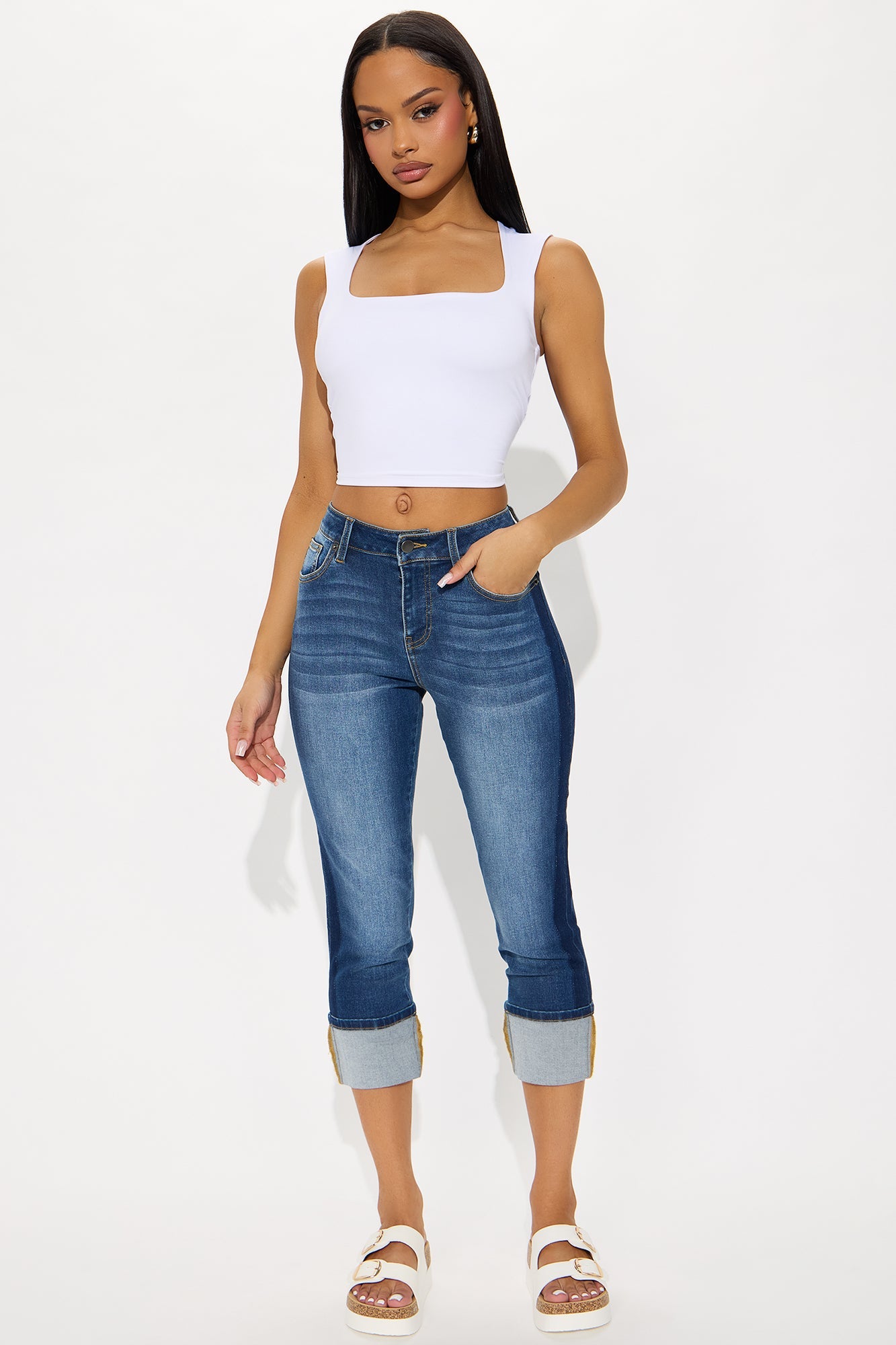 City Drift Cropped Cuff Straight Leg Jeans - Dark Wash