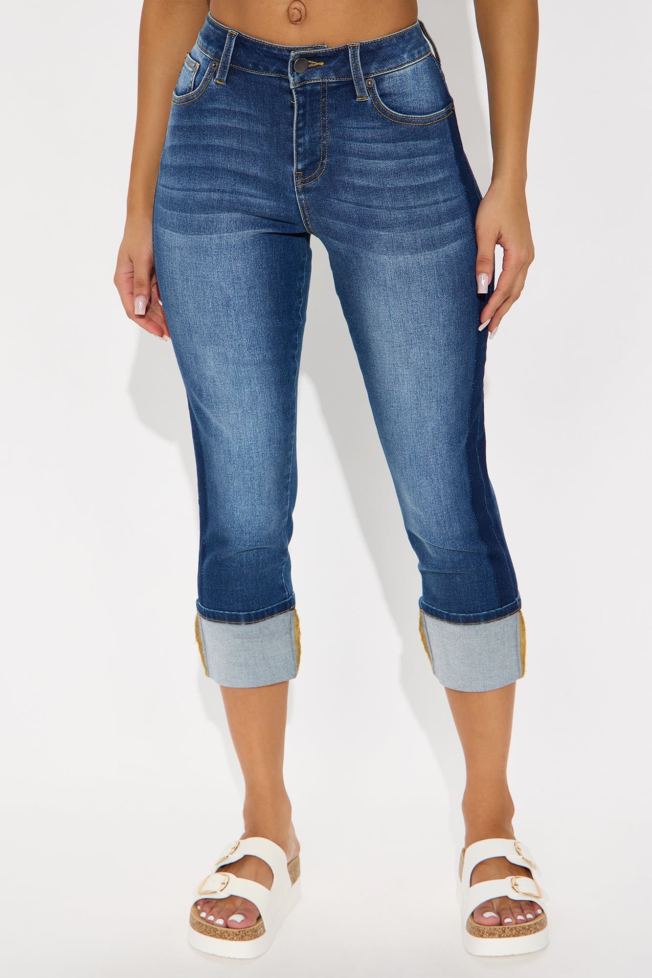City Drift Cropped Cuff Straight Leg Jeans - Dark Wash