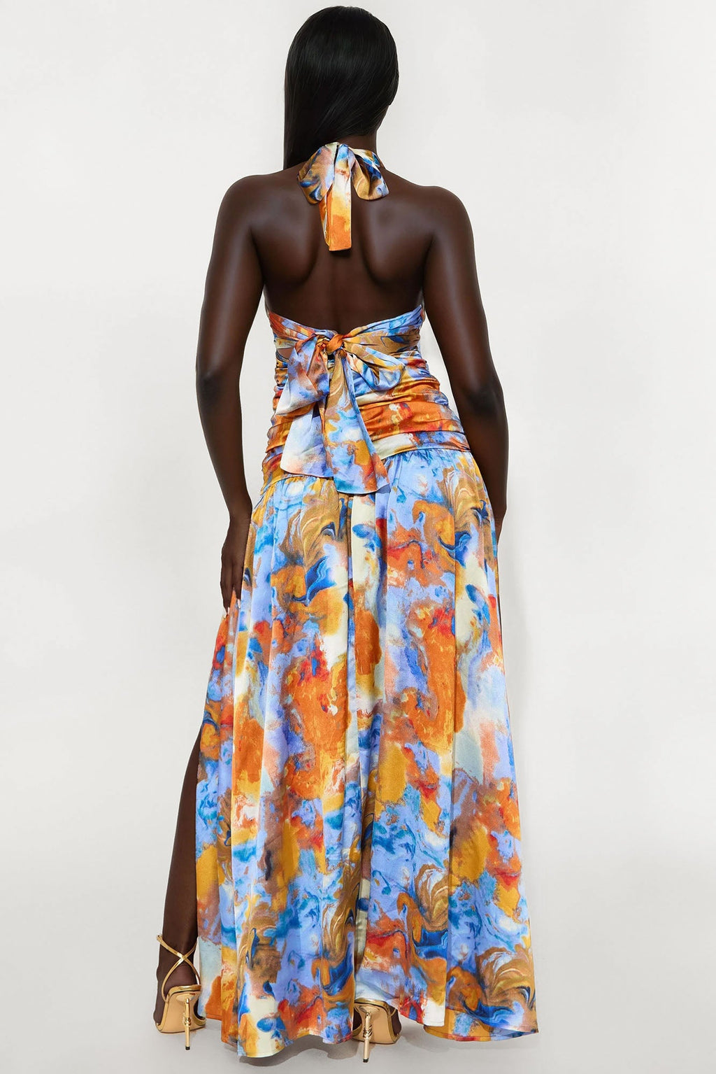 Cutest In The Room Satin Ruched Maxi Dress - Blue/combo