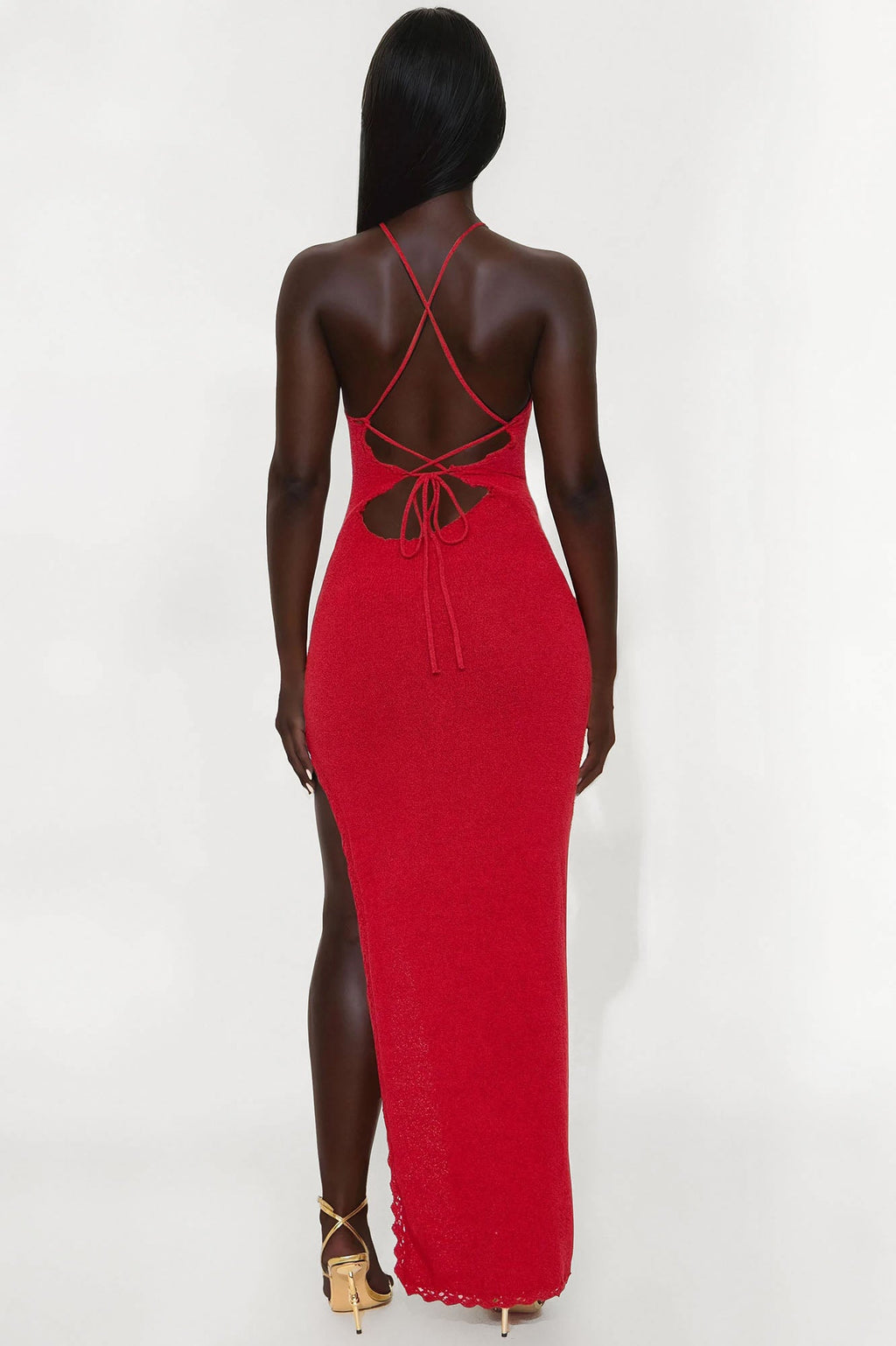 Getaway Sweater Crochet Maxi Dress - Red