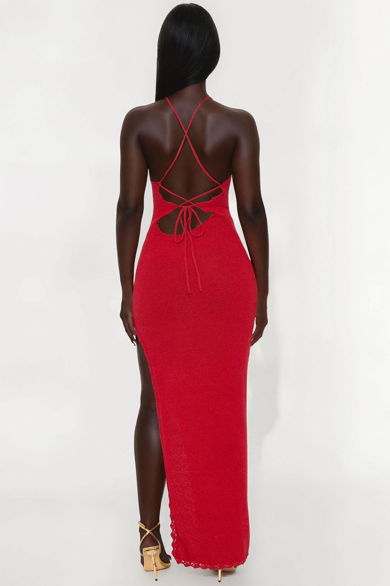 Getaway Sweater Crochet Maxi Dress - Red