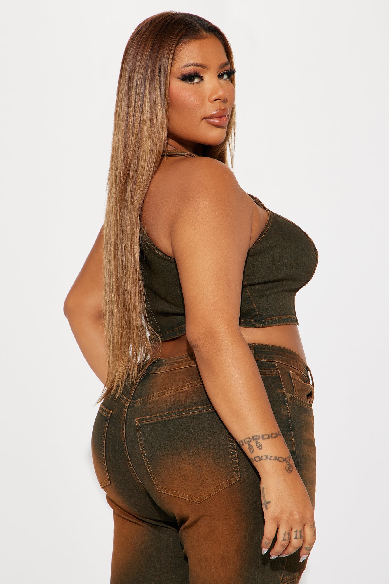 Passing Through Racerback Denim Top - Brown