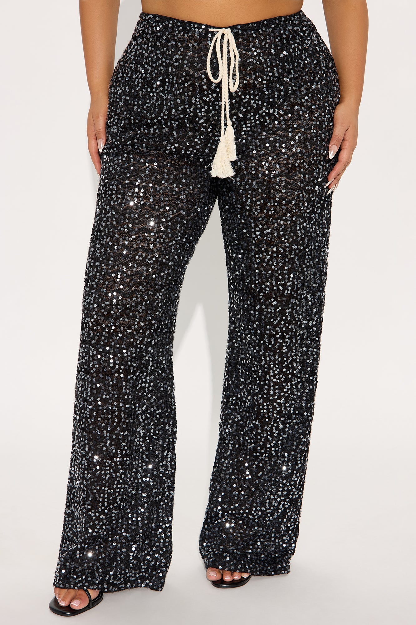 Nayelly Wide Leg Sequin Pant - Black