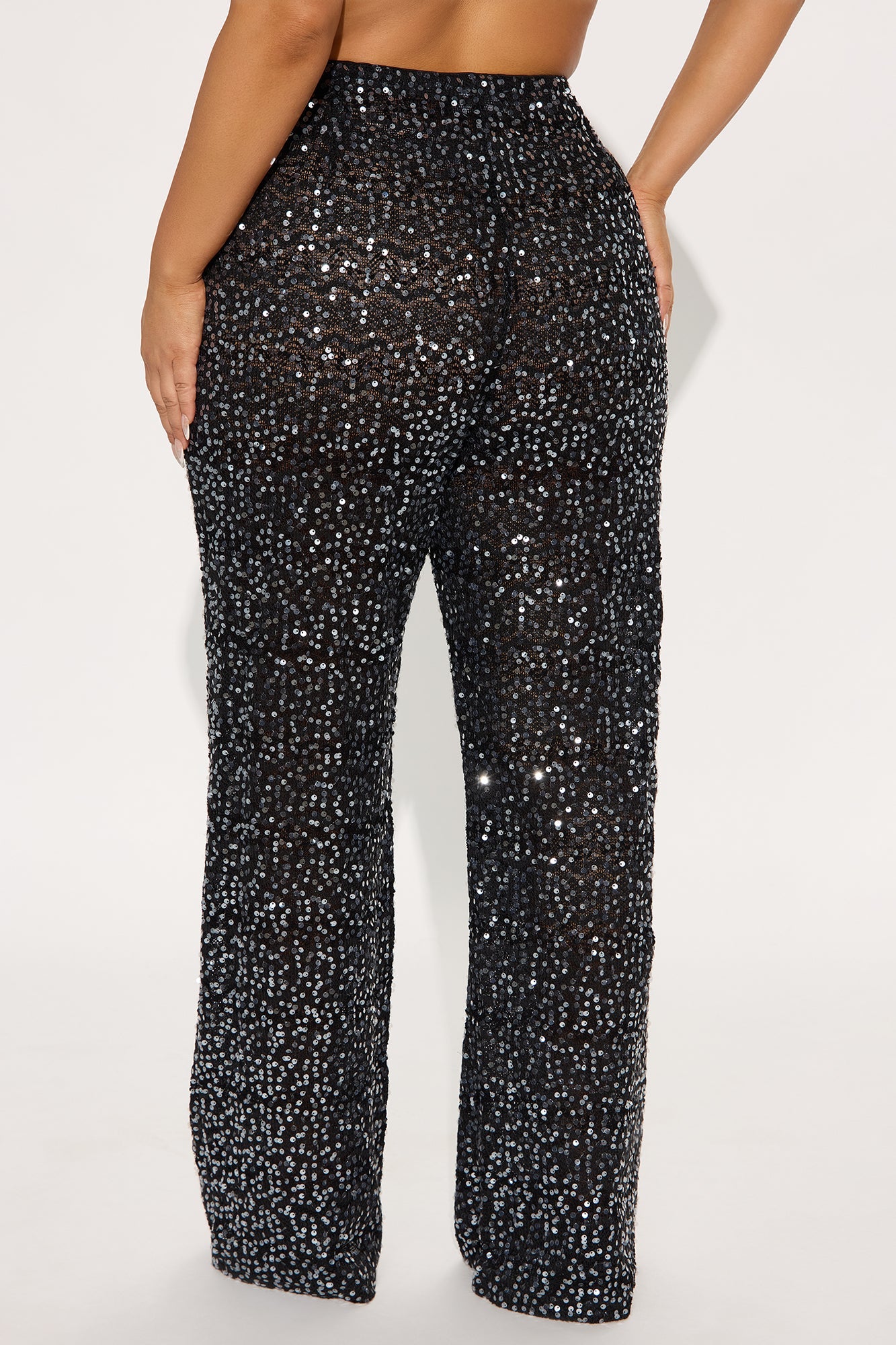 Nayelly Wide Leg Sequin Pant - Black