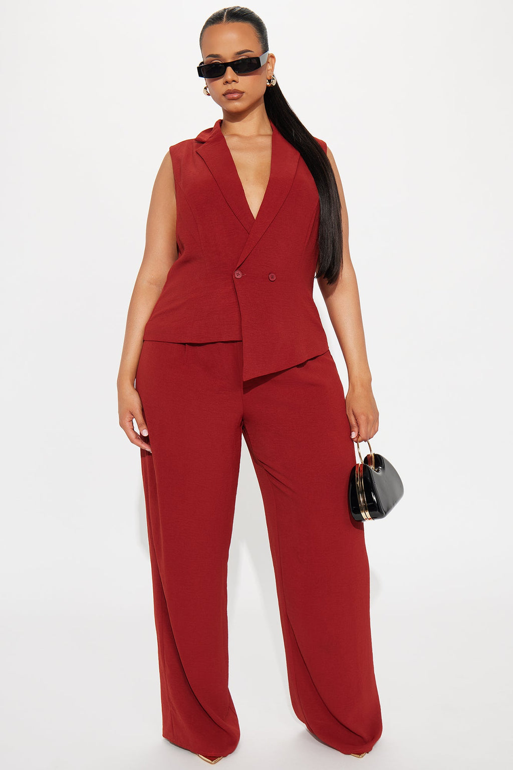 McKenna Vest and Straight Leg Pant Set - Rust