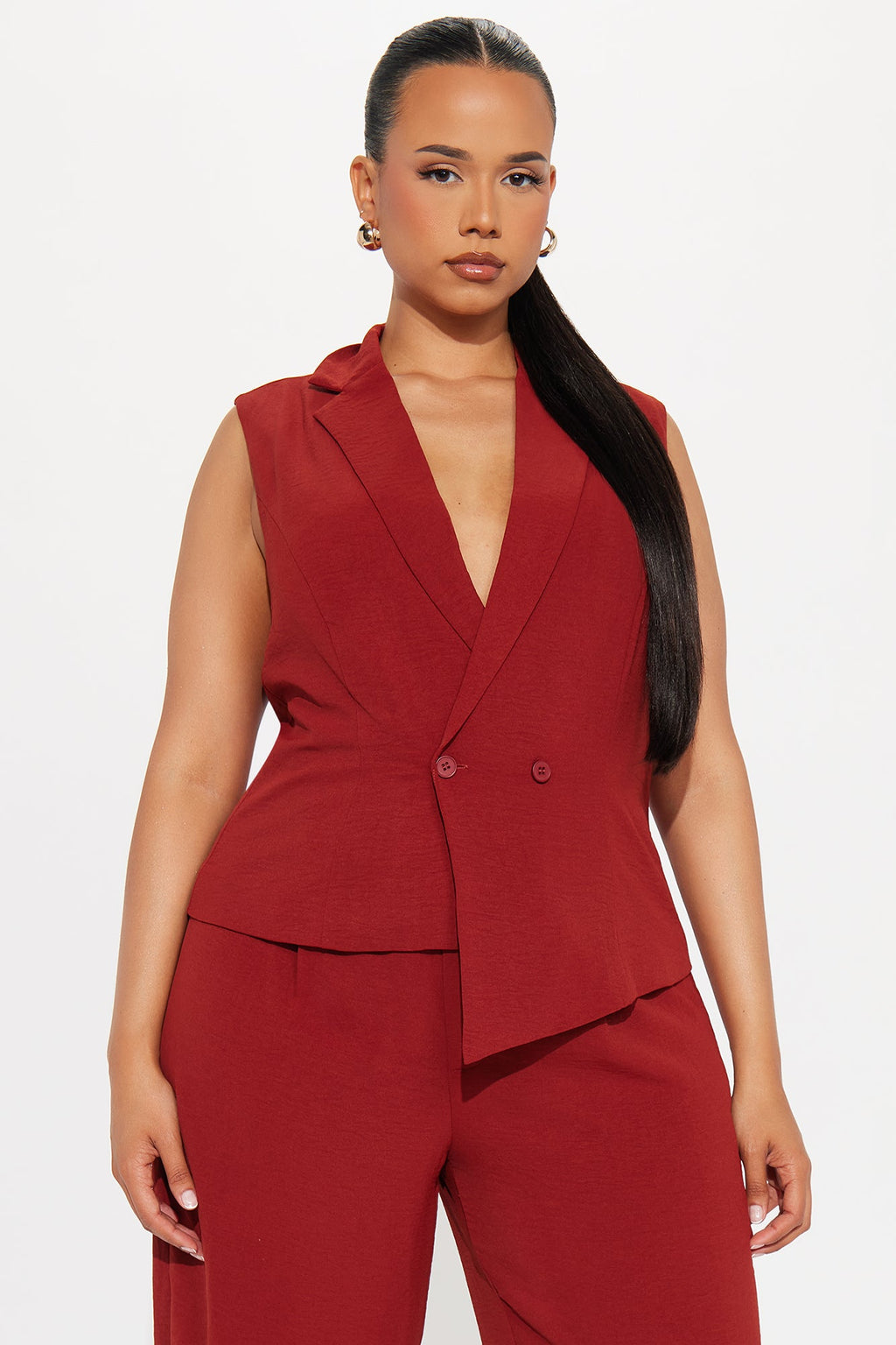 McKenna Vest and Straight Leg Pant Set - Rust