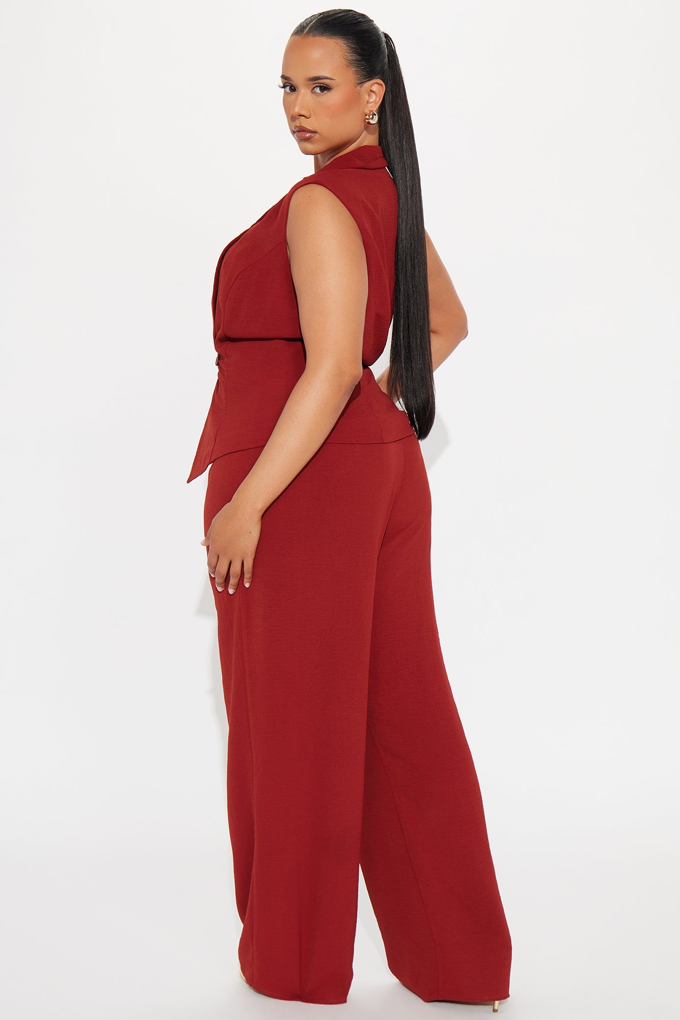 McKenna Vest and Straight Leg Pant Set - Rust