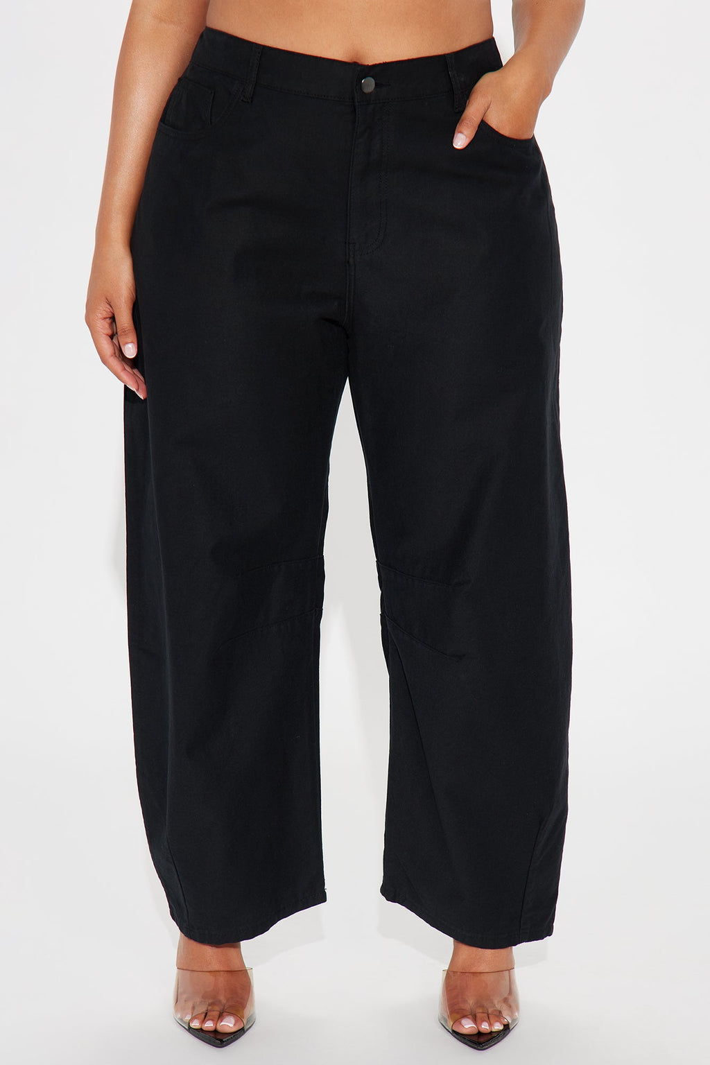Can You Believe Twill Wide Leg Barrel Pant - Black