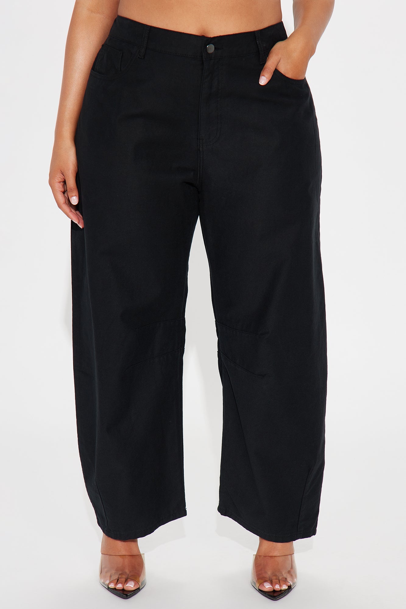 Can You Believe Twill Wide Leg Barrel Pant - Black