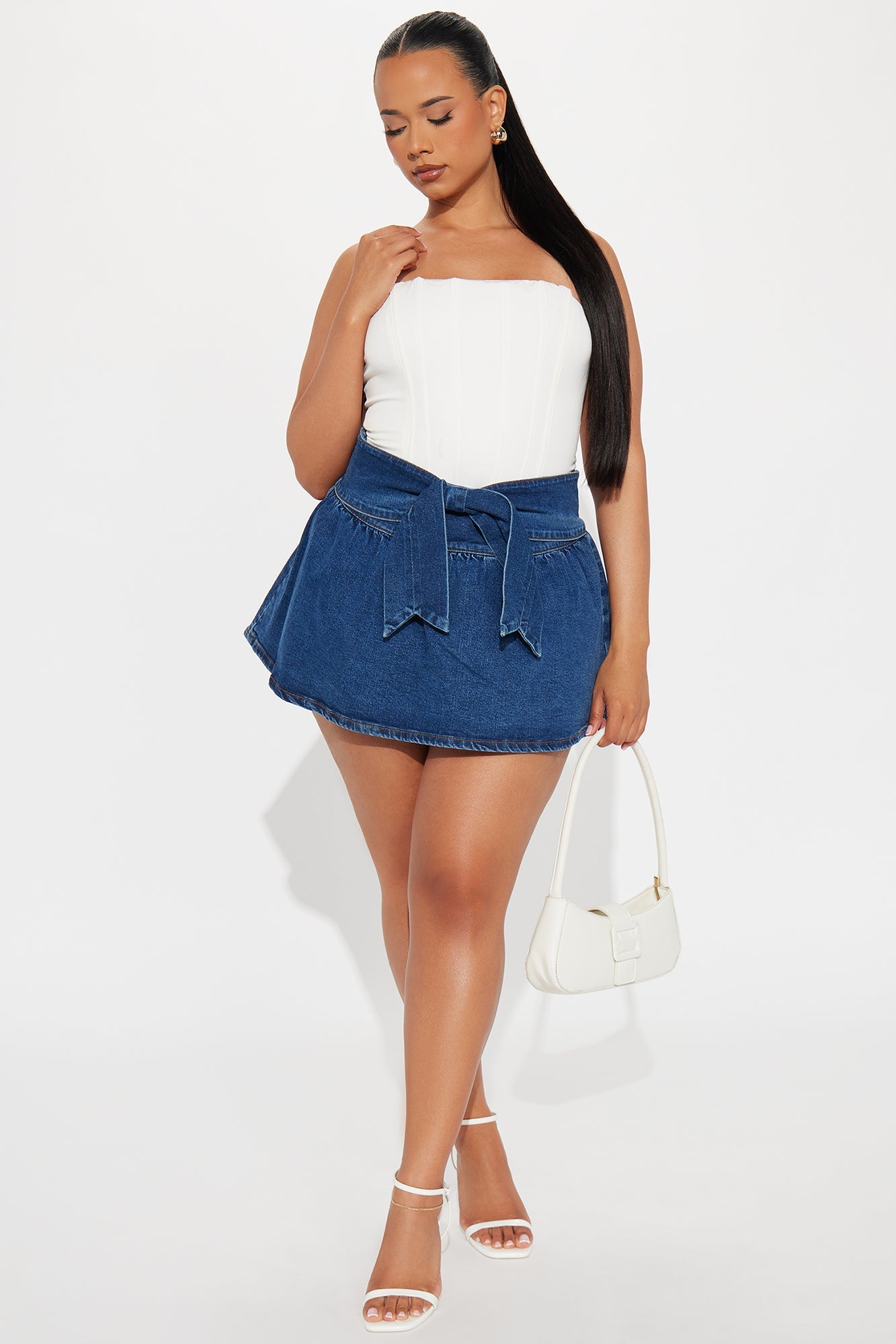 Delia Denim Bow Waist Micro Mini Skirt - Dark Wash