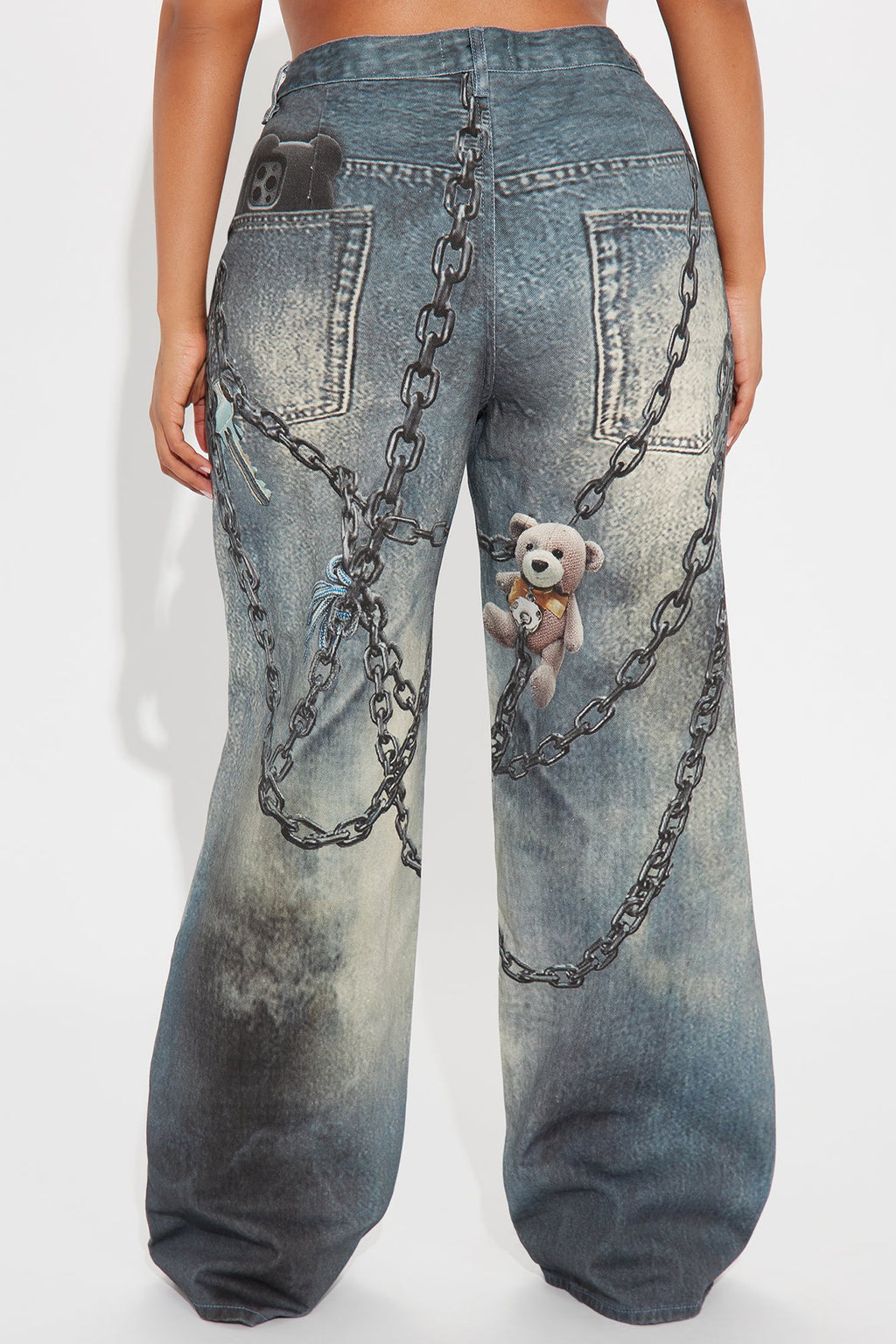 Charmed I'm Sure Printed Wide Leg Jeans - Medium Wash