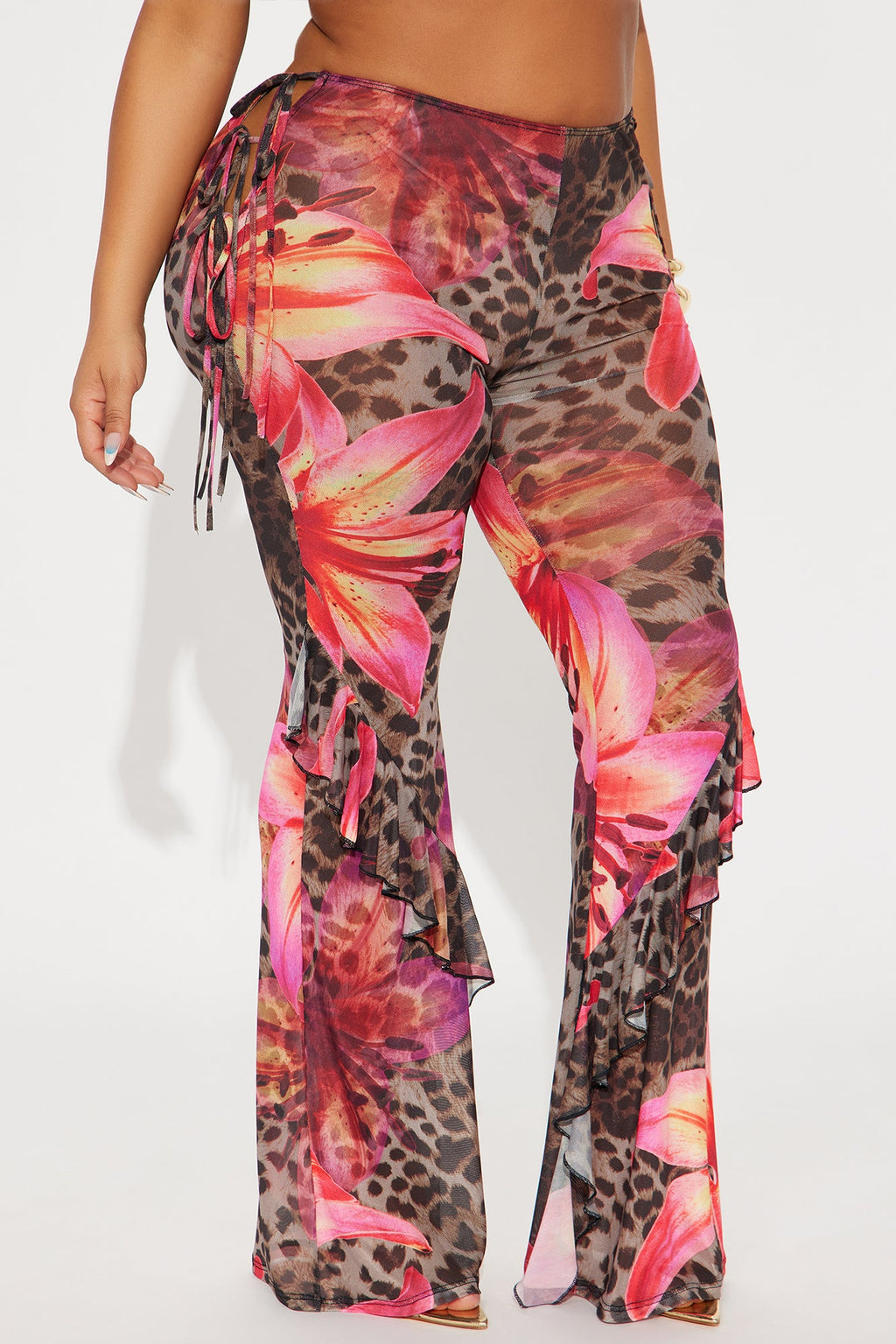 Itati Leopard Mesh Flare Pant - Brown/combo