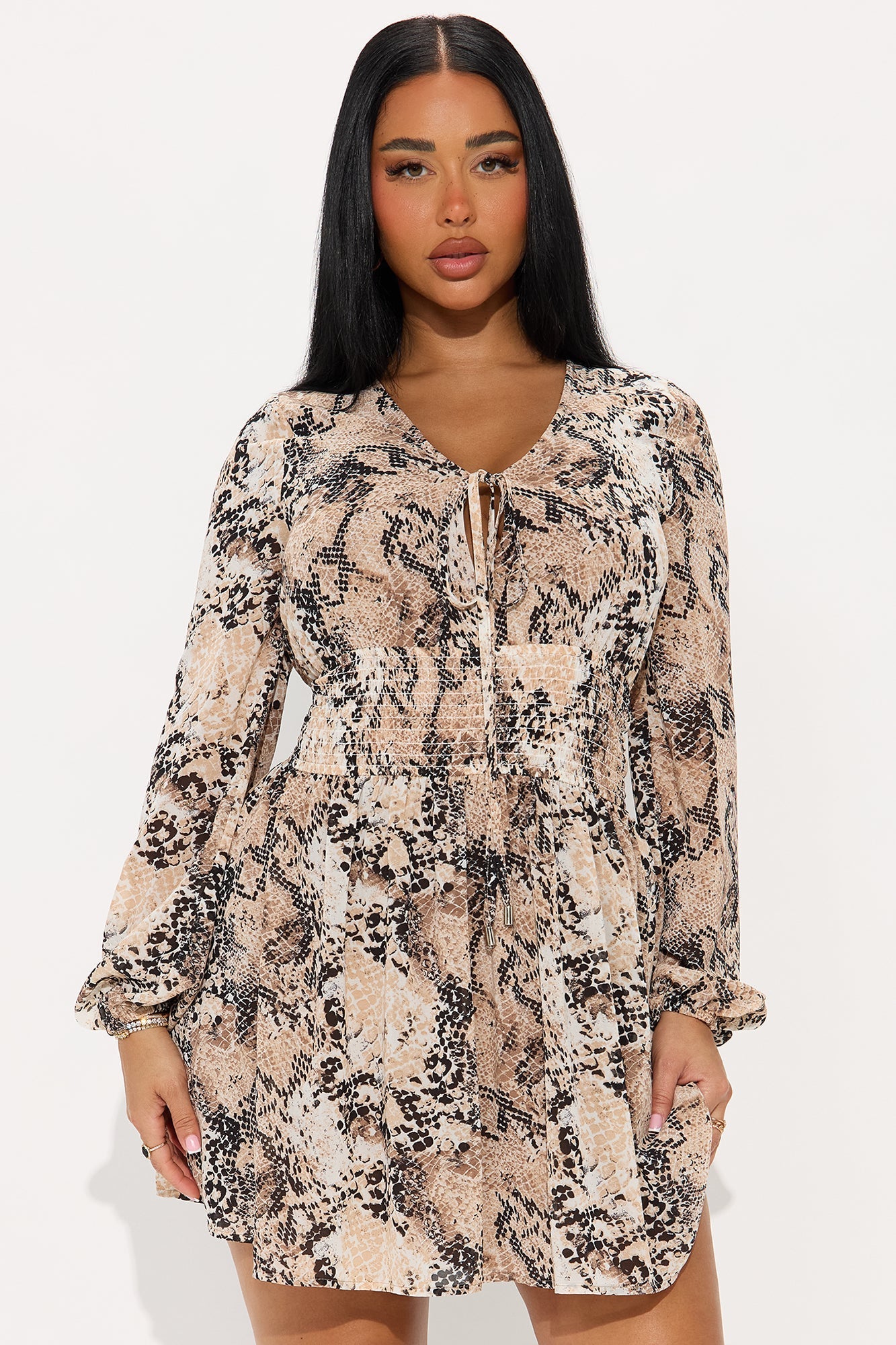 Keeva Snake Print Mini Dress - Brown/combo
