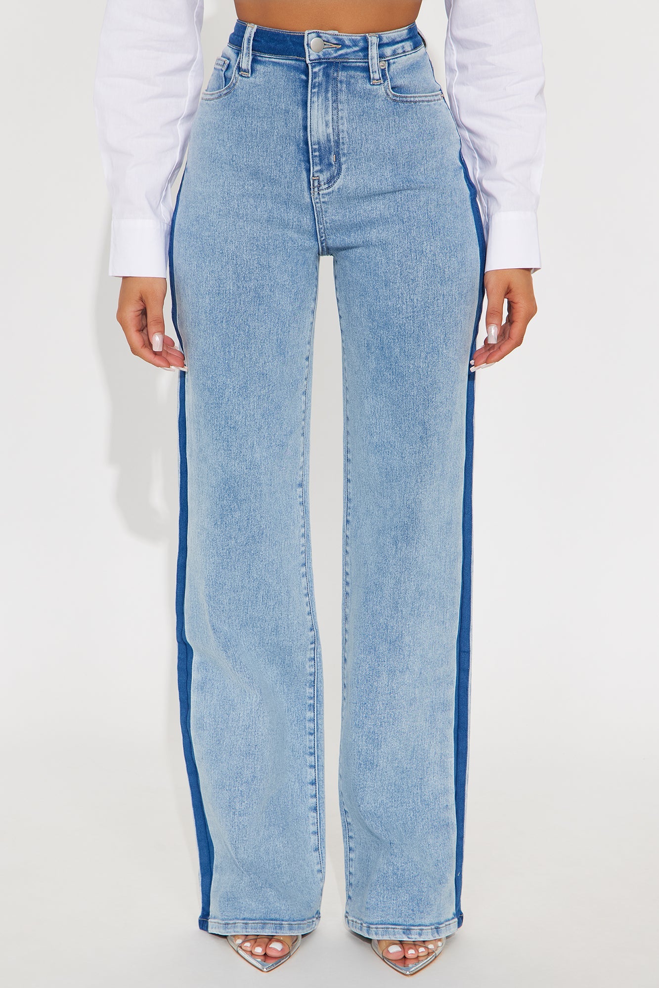 Ma Cherie Two Tone Straight Leg Jeans - Light Wash