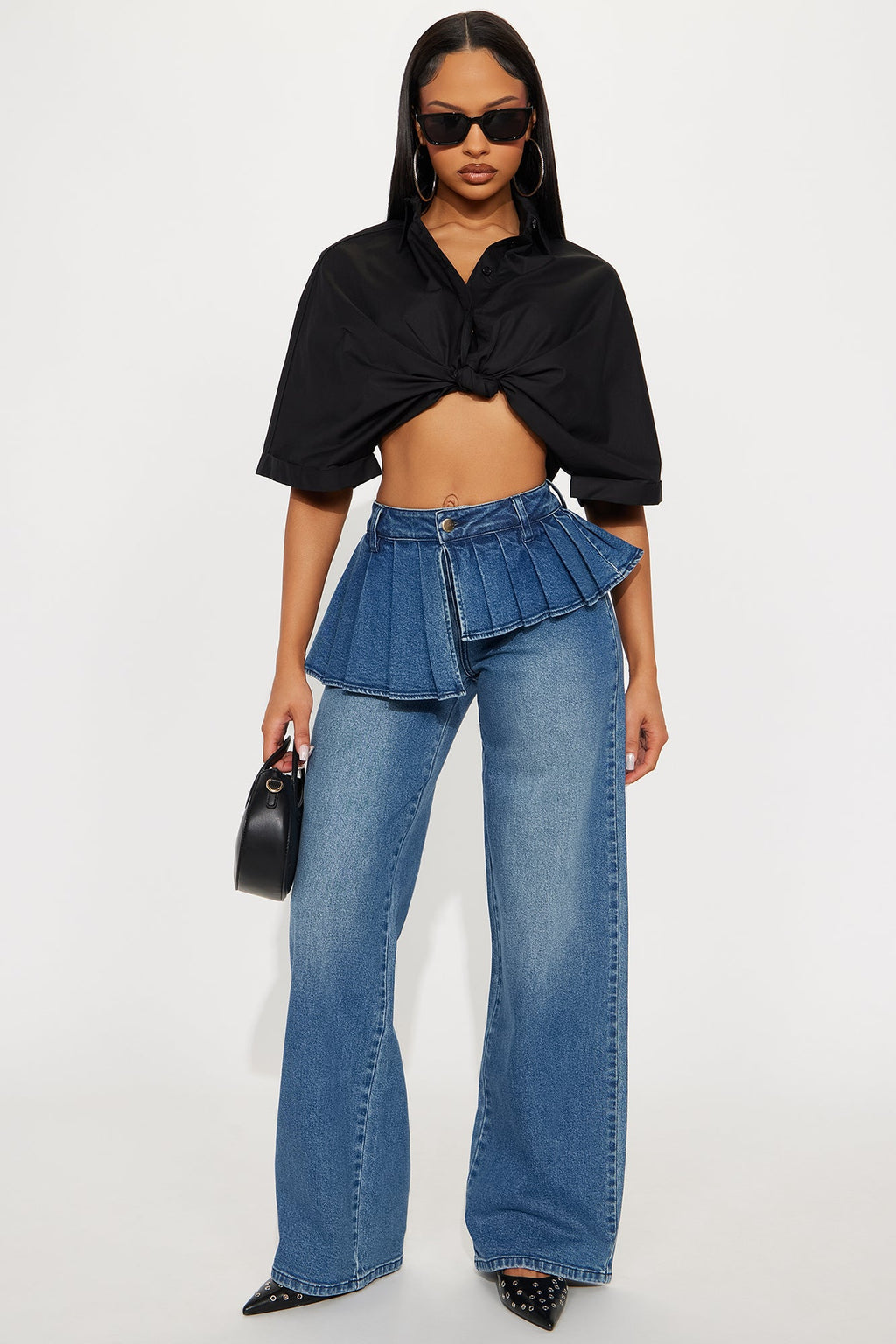 Just A Girl Low Rise Skirted Straight Leg Jeans - Dark Wash