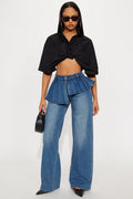 Just A Girl Low Rise Skirted Straight Leg Jeans - Dark Wash