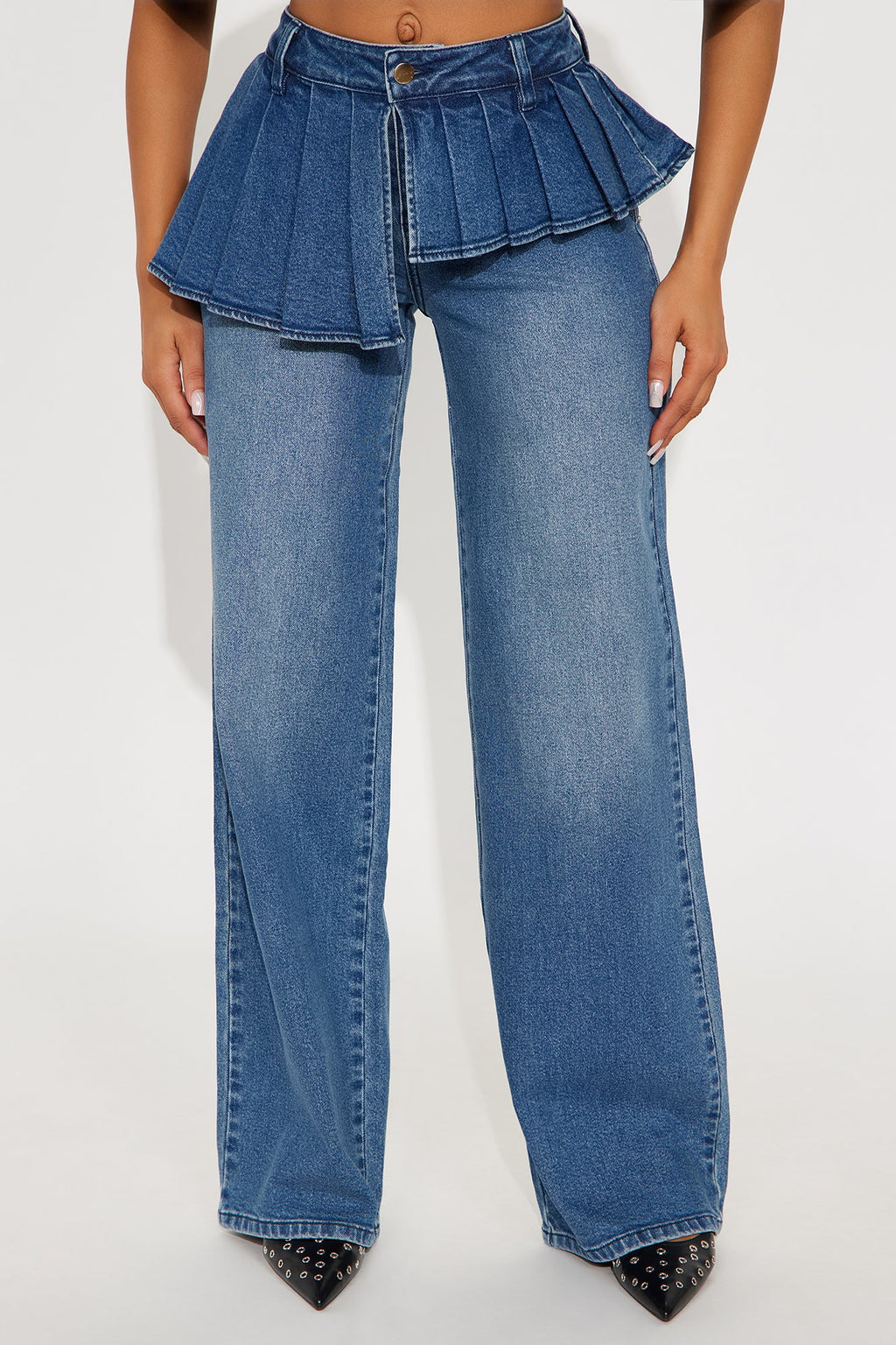 Just A Girl Low Rise Skirted Straight Leg Jeans - Dark Wash