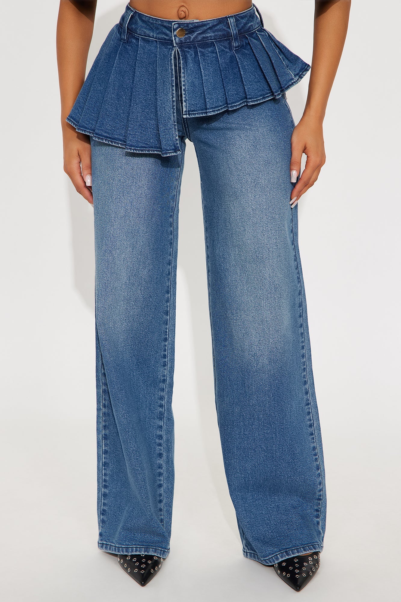 Just A Girl Low Rise Skirted Straight Leg Jeans - Dark Wash