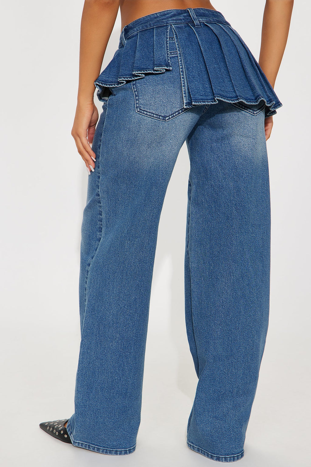 Just A Girl Low Rise Skirted Straight Leg Jeans - Dark Wash